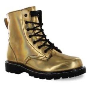 EUC Gotta Flurt Gold Glossy Finish Faux Leather Luna Combat Boots size 7